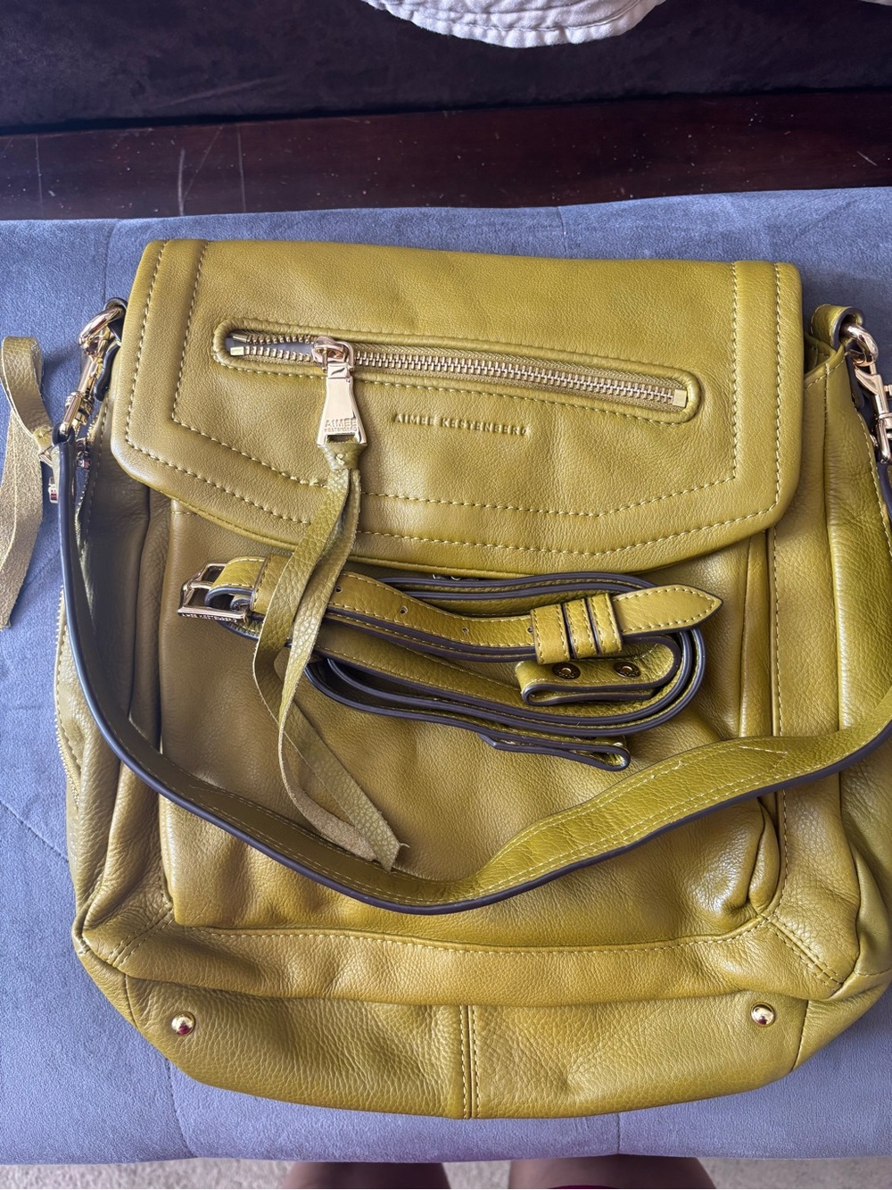 Aimee Kestenberg Olive Green Leather Crossbody with Gold Hardware